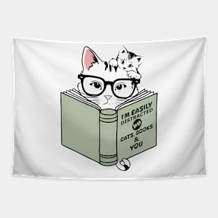 Easily Distracted By Cats Books And You Funny Cat Book Lover Tapestry