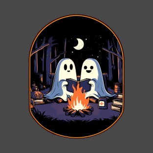 Vintage ghost book reading camping gothic halloween teachers T-Shirt