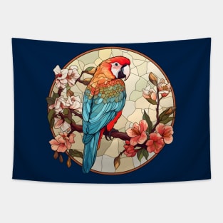 Parrot bird in flowers tropical color mosaic circle Tapestry
