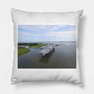 Photo from drone of a side view of the USS Yorktown Pillow