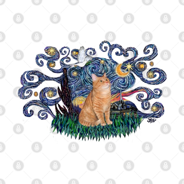 Orange Tabby Cat in "free form" Starry Night by Dogs Galore and More