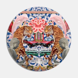 Tigers & Pink Dolphins Blue Pattern - Retro Hong Kong Pin