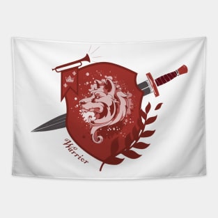 Warrior crest with sword - red Tapestry