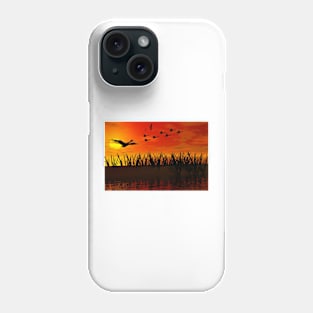 The sunset with flying ducks Phone Case