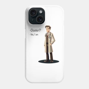 Illustration of serious doctor in a medical uniform with his hand in his pocket looking to the side Phone Case