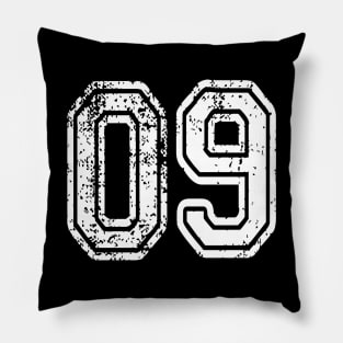 Number 09 Grungy in white Pillow