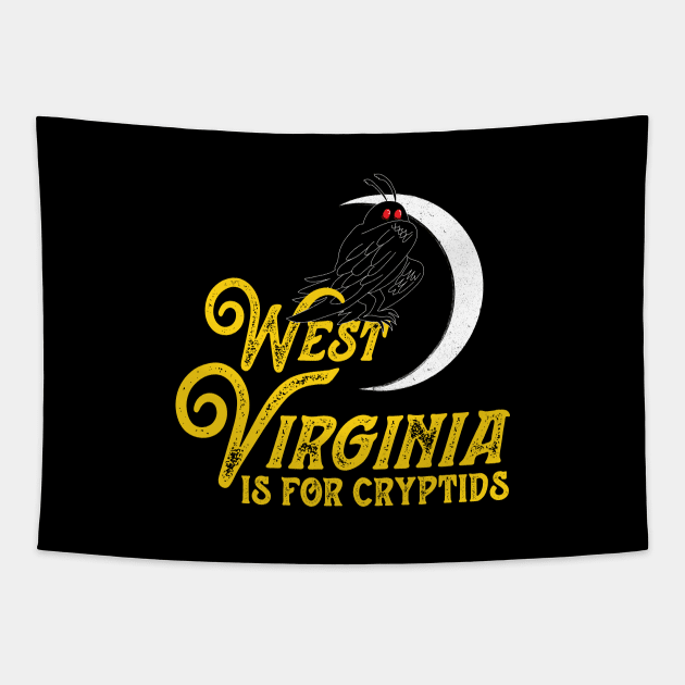 West Virginia Is For Cryptids Mothman Design Tapestry by Strangeology