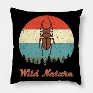 Wild Nature Stag Beetle Brown Abstract Sunset Pillow