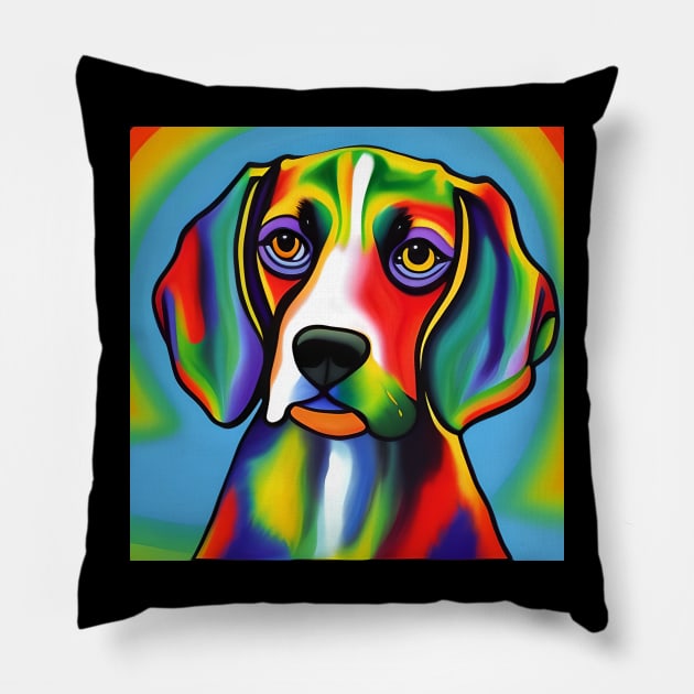 Beagle Dog Rainbow Painting Pillow by KayBee Gift Shop