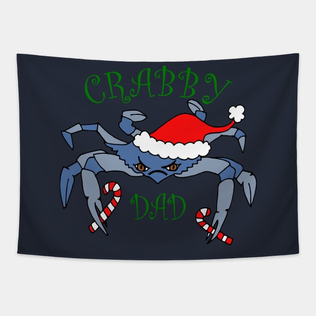 Funny Crabby Dad Christmas Crab Tapestry by DesignFunk