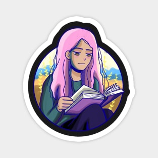 Cute girl with pink hair reading Magnet