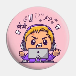 Angry Gamer Boy Cartoon Pin