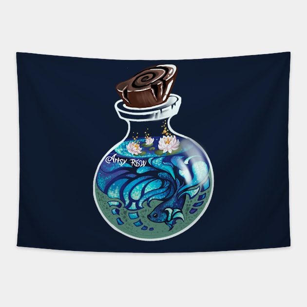 Indigo Beta Fish Potion Tapestry by Artsy Rew