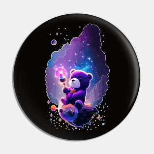 Colorful Teddy Bear In Space Pin