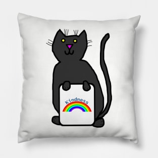 Cute Cat with Kindness Rainbow Sign Pillow