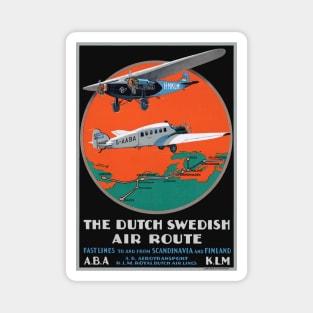 Dutch Swedish Air Route Vintage Poster 1930 Magnet