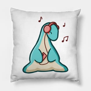 Vibing Long Neck Dino, Dinosaur, Music, Red Pillow