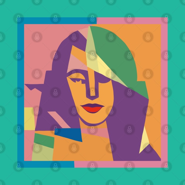 Jennie - Cubism Portrait with Border by Velvet Earth