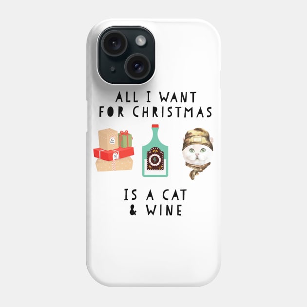 funny cat & wine christmas t shirt Phone Case by lone8