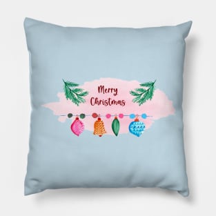 Merry Christmas Watercolor design - Colorful Baubles, Ornaments, Decoration Pillow