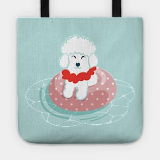 Summer pool pawty // aqua background poodle dog breed in vacation playing on swimming pool Tote