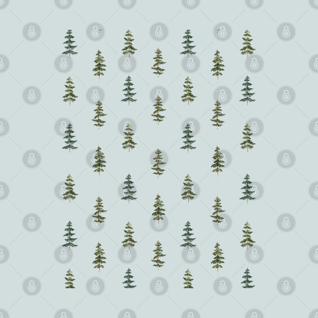 Watercolor Green Pine Trees seamless Pattern Sage Green by the nature buff