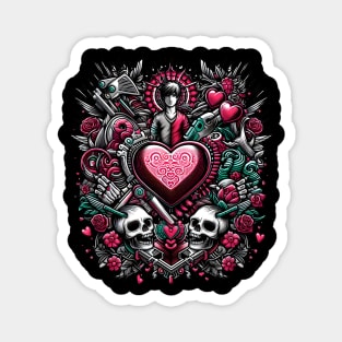 Gothic Romance: A Heart of Skulls and Roses Magnet