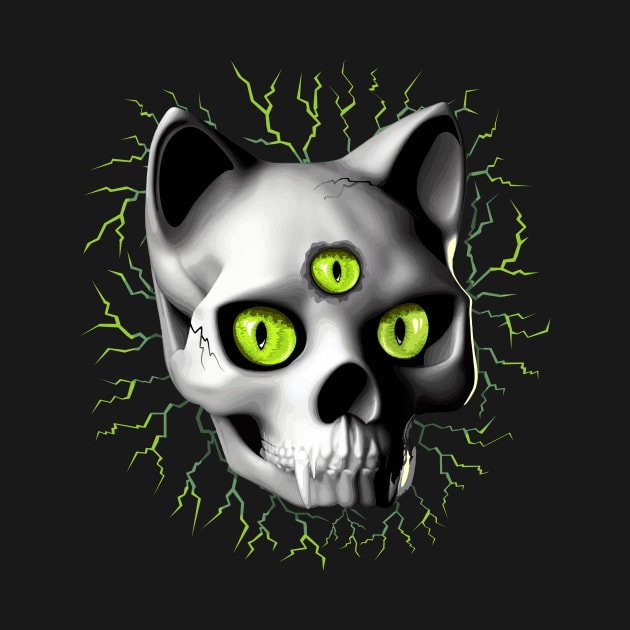 Cat Skull Three Eyes Creepy Surreal Horror Portrait by BluedarkArt