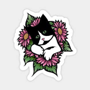 Tuxedo Cat Floral Magnet