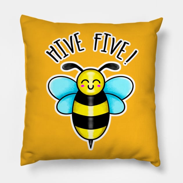 Kawaii Bee Hive Five Pillow by bolincradleyart