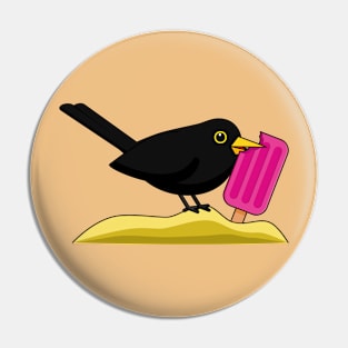 Cartoon Blackbird Eating An Ice Cream Pin