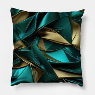 Funky Facade: Trompe-l’oeil Green Turquoise and Gold Pillow