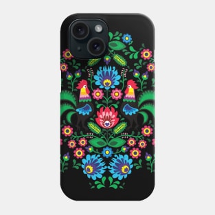 Polish traditional ornament on the black background Phone Case