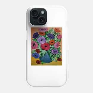 Some colorful poppies in a blue vase Phone Case