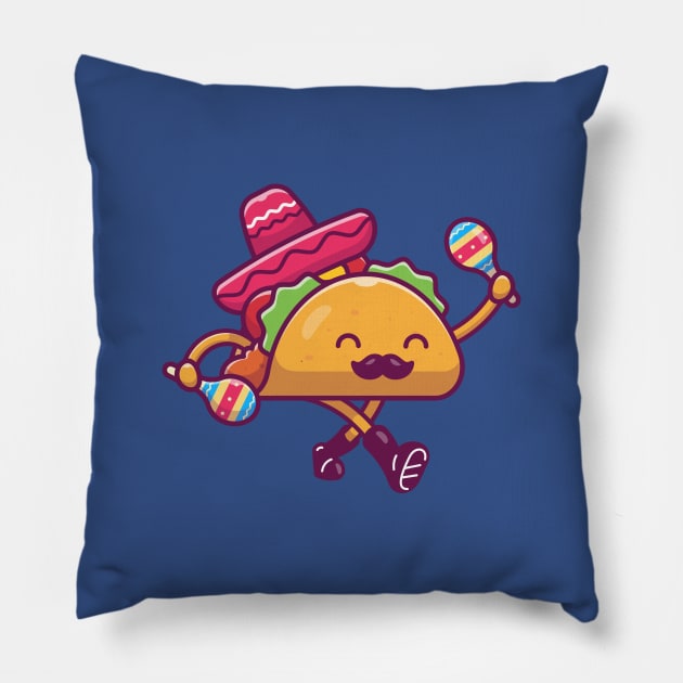 Sombrero Hat Mustache Taco Playing Maracas With Boot Cartoon Pillow by Catalyst Labs