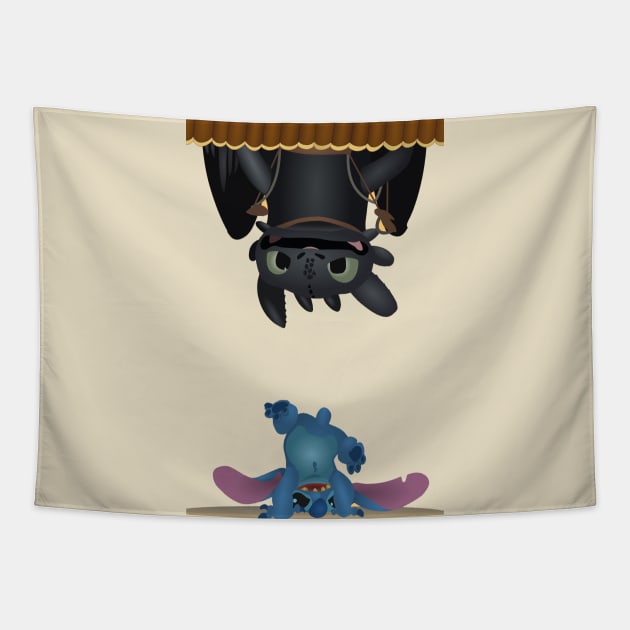 Besties do it together - Stitch and Toothless Tapestry by design-breeze