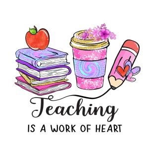 Teaching Coffee of Heart Saying Quote Groovy Retro Books T-Shirt