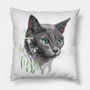 Four Seasons Winter Russian Blue Cat Pillow