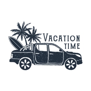 Pickup With Surfboard, Palms. Summer, Travel, Adventure. Vacation Time. Creative Illustration T-Shirt