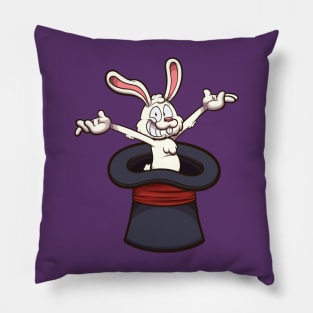 Happy White Bunny In Magician Hat Pillow