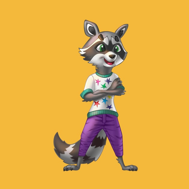 Stylish raccoon in violet pants by Taya_art