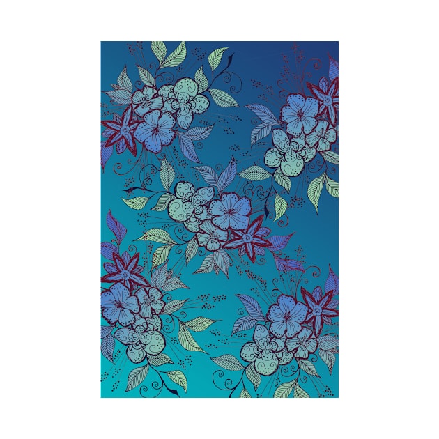 Blue and Turquoise Flower Pattern by ZeichenbloQ