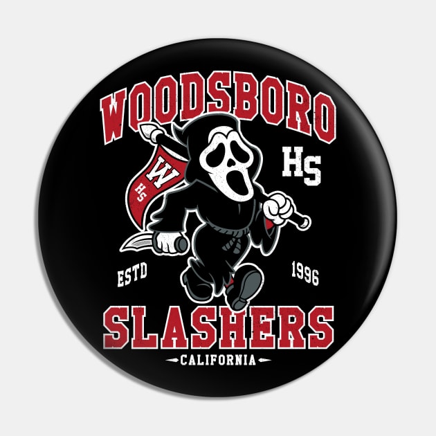 Woodsboro High School Mascot - Vintage Distressed Horror College Mascot Pin by Nemons