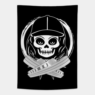 Gongoozler Skull and Crossed Narrowboats White Logo Tapestry