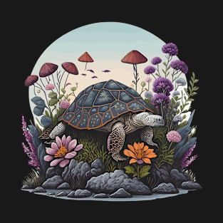 Funny & Cute Aesthetic Cottagecore floral Turtle Womens Mens T-Shirt