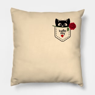 Sweet cute kitten in the pocket saying HELLO my Love / perfect gift for ALL Pillow