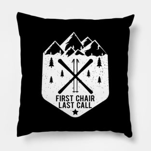 Chair Last Call Winter Snow Mountain Skier Pillow