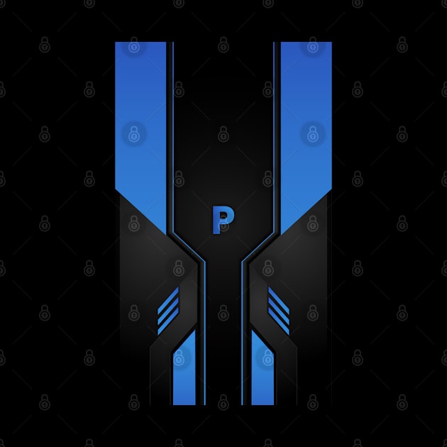 P Letter Personalized Gamer's Blue & Black Gradient Tech Sporty Design, Gaming Case for 13 Pro Max by PRINTPOSE