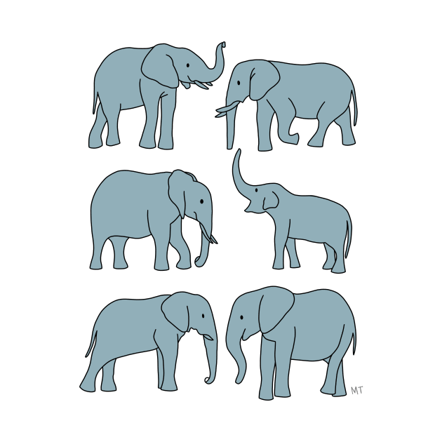 Elephants Line Art - Gray Blue by monitdesign