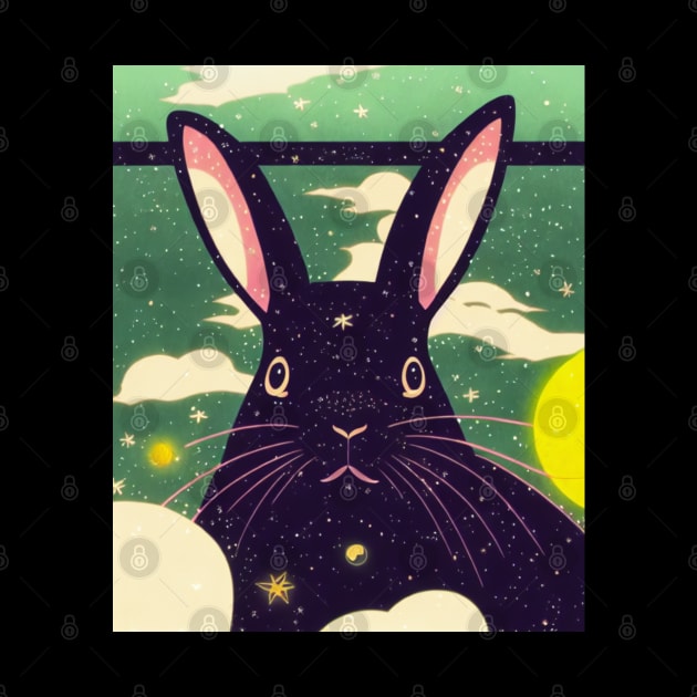 Black Rex Rabbit in Velvety Coat Dreamy Sky by wigobun